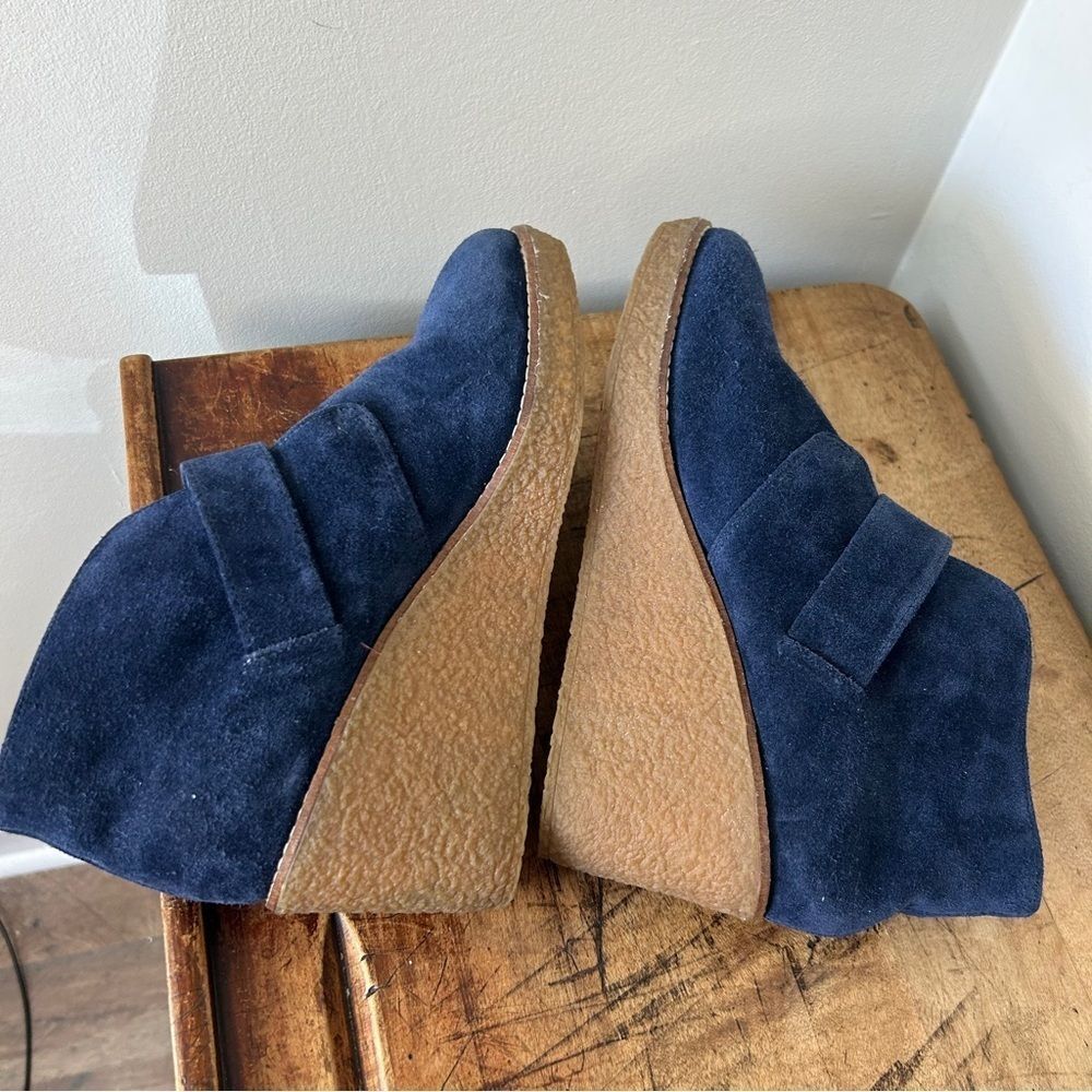 Jack Rogers 7 Navy Blue Suede Wedge Ankle Boots Preppy Retro Glam Hippie Classy - Picture 5 of 10